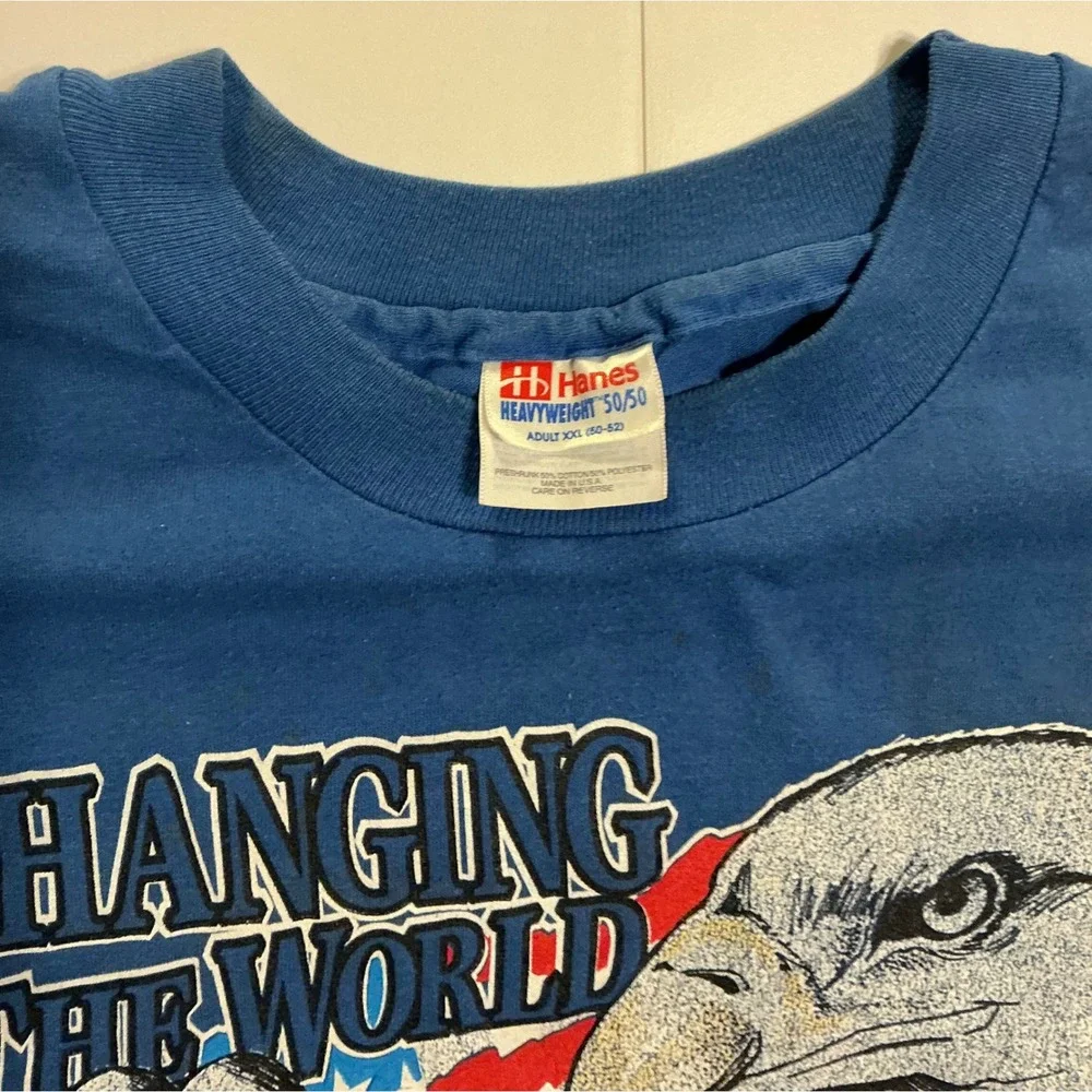 VTG USA Made‎ Single Stitch Christian Motorcycle Grunge T-Shirt Blue XXL Eagle